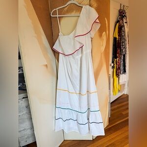 NWT Lane Bryant White Maxi Dress with Multicolor Trim